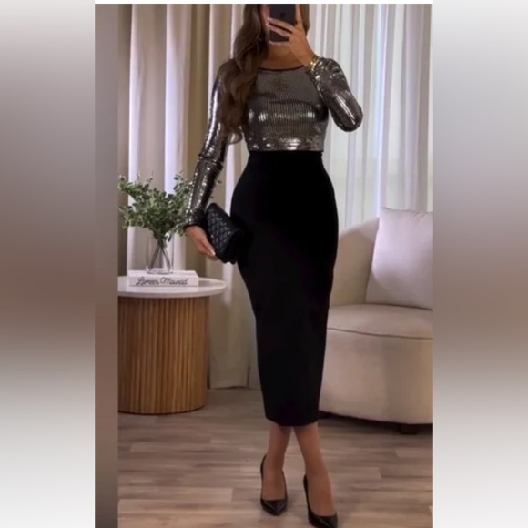 Zara Black Midi Pencil Skirt Medium - Picture 3 of 15